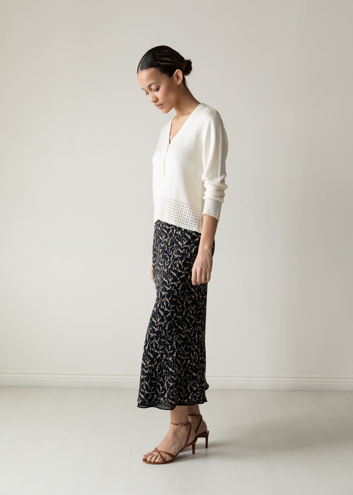 Vintage Silk Skirt in Black Floral