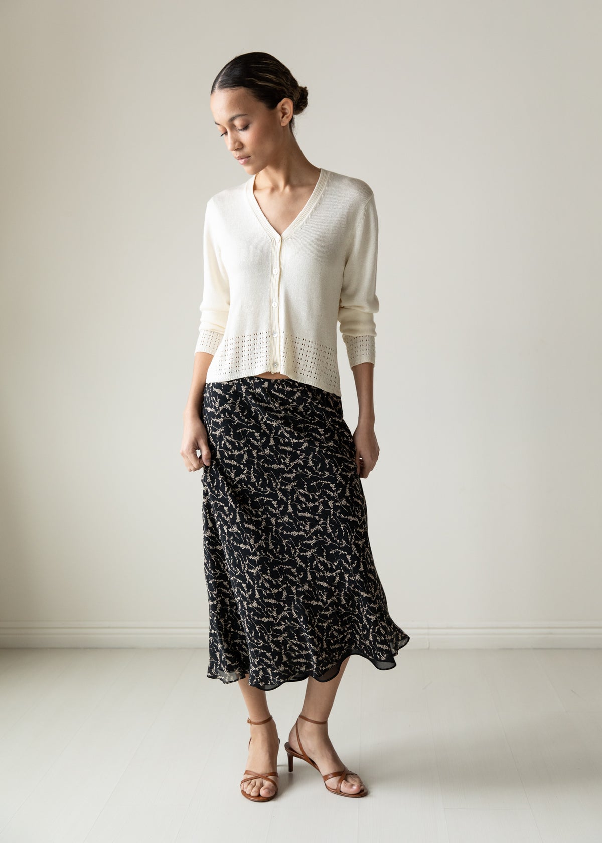Vintage Silk Skirt in Black Floral