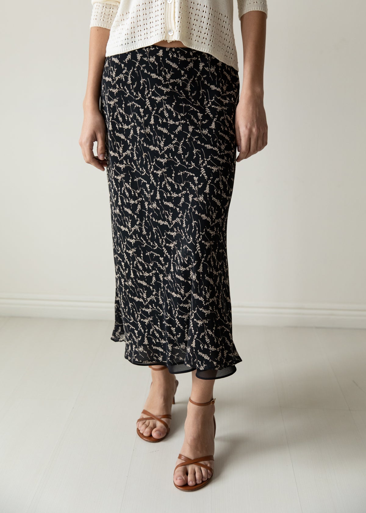 Vintage Silk Skirt in Black Floral