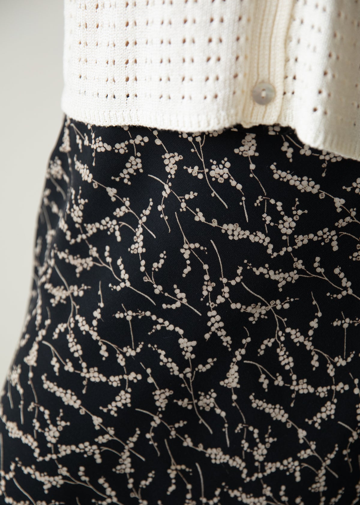 Vintage Silk Skirt in Black Floral