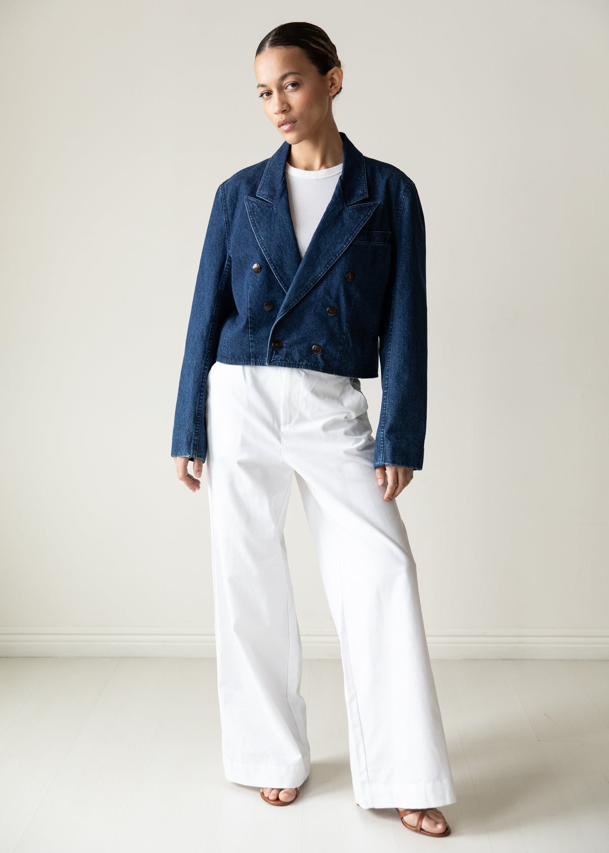 Vintage Cropped Denim Jacket in Deep Indigo