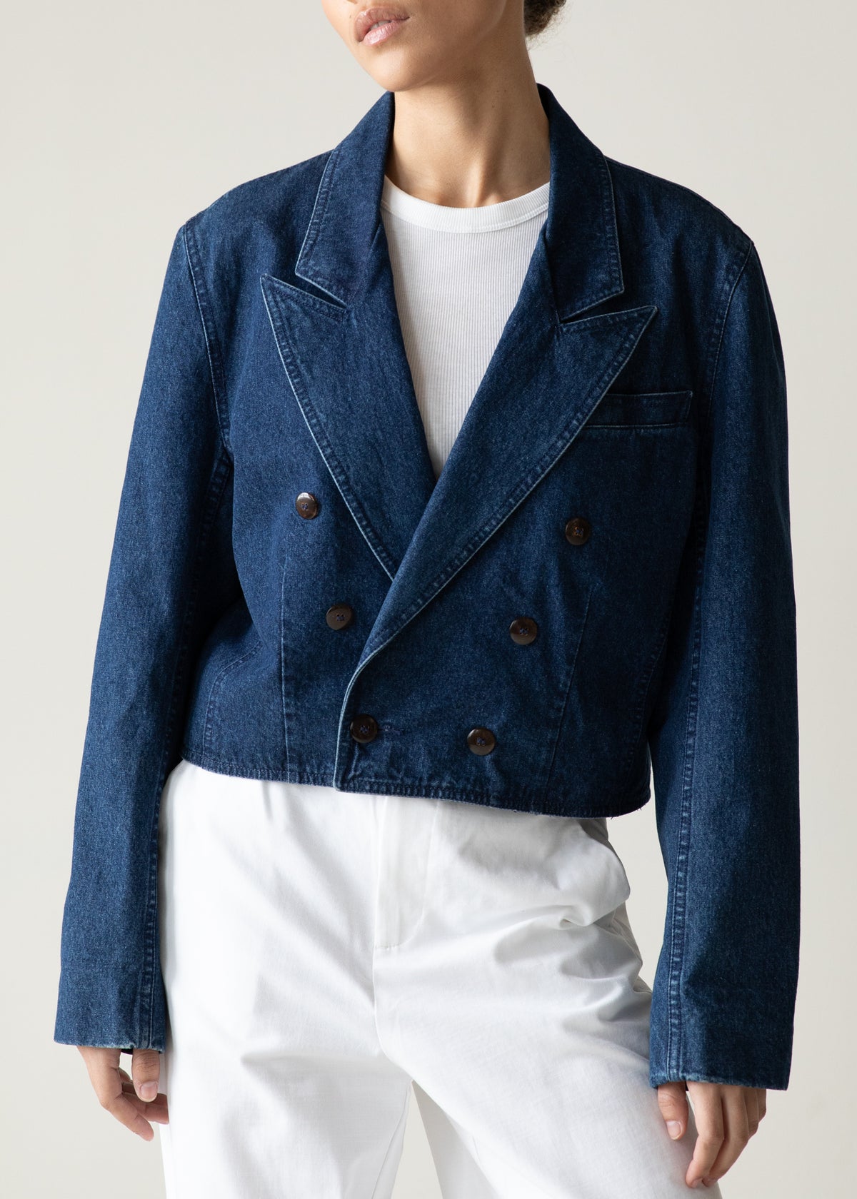 Vintage Cropped Denim Jacket in Deep Indigo