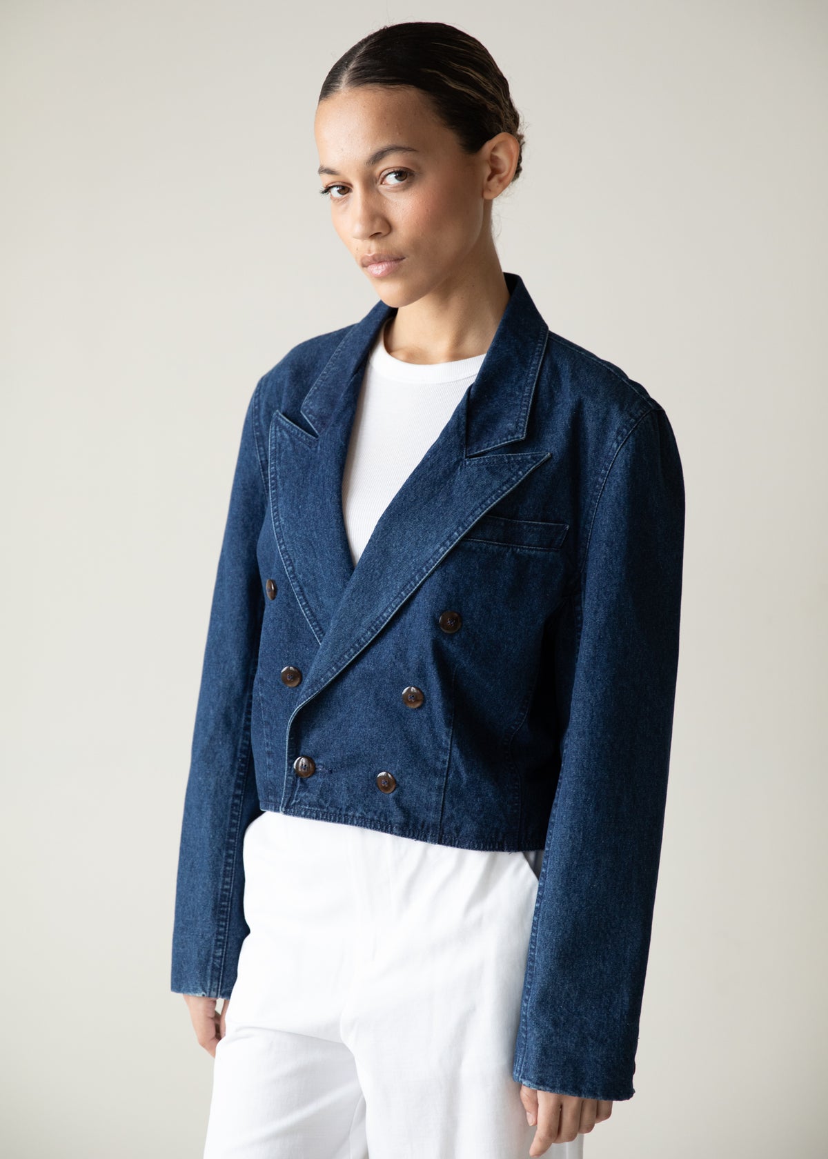 Vintage Cropped Denim Jacket in Deep Indigo