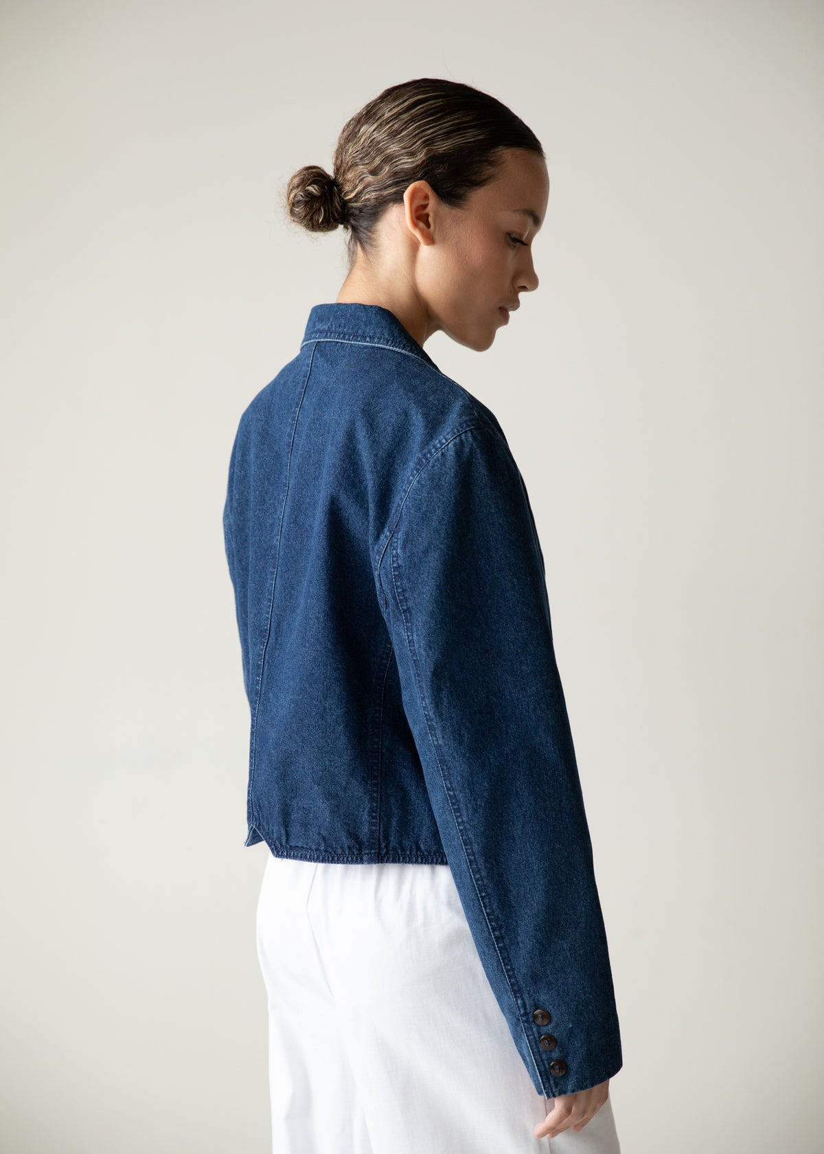 Vintage Cropped Denim Jacket in Deep Indigo