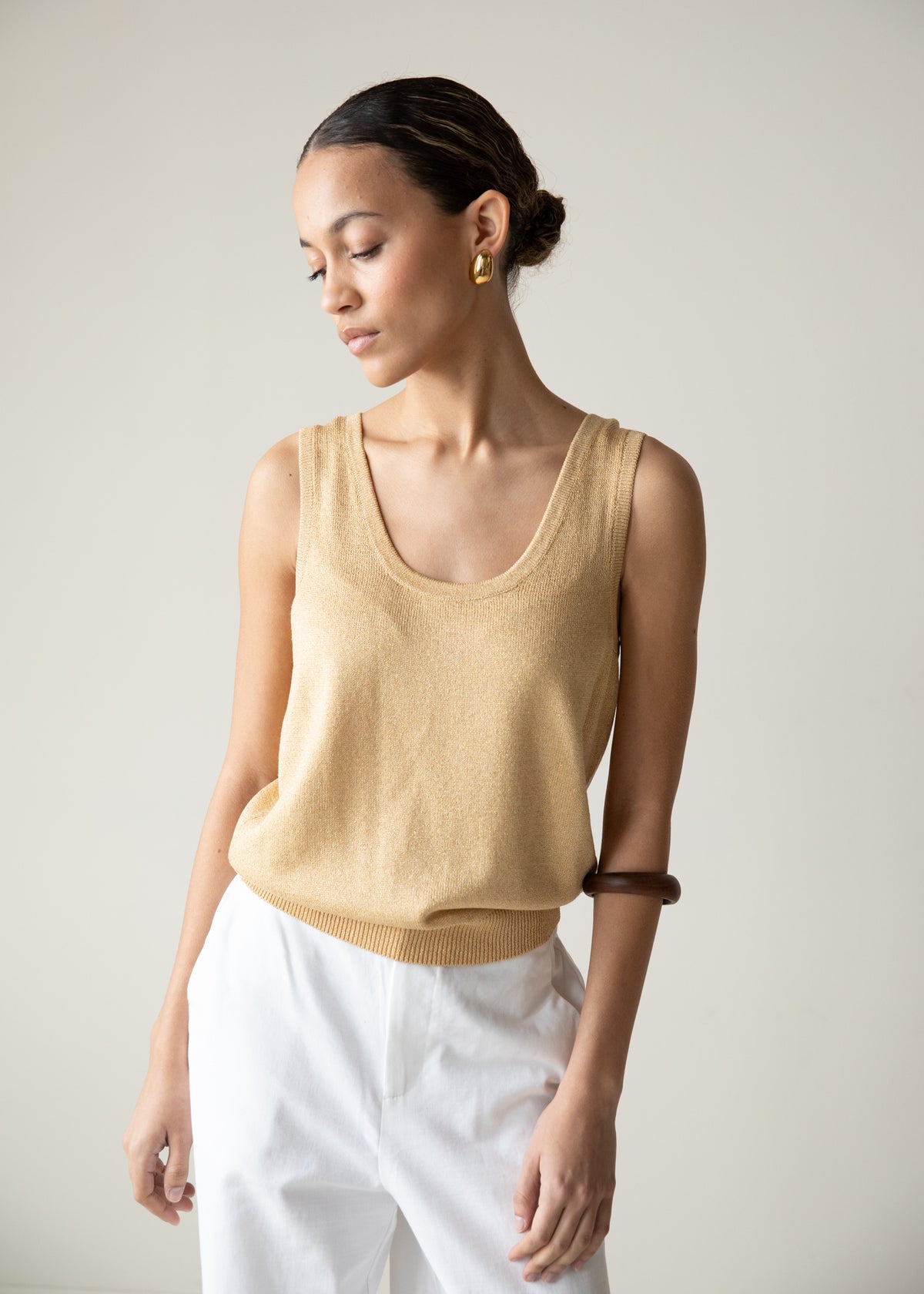 Vintage 90s Gold Knit Shell Tank By St. John