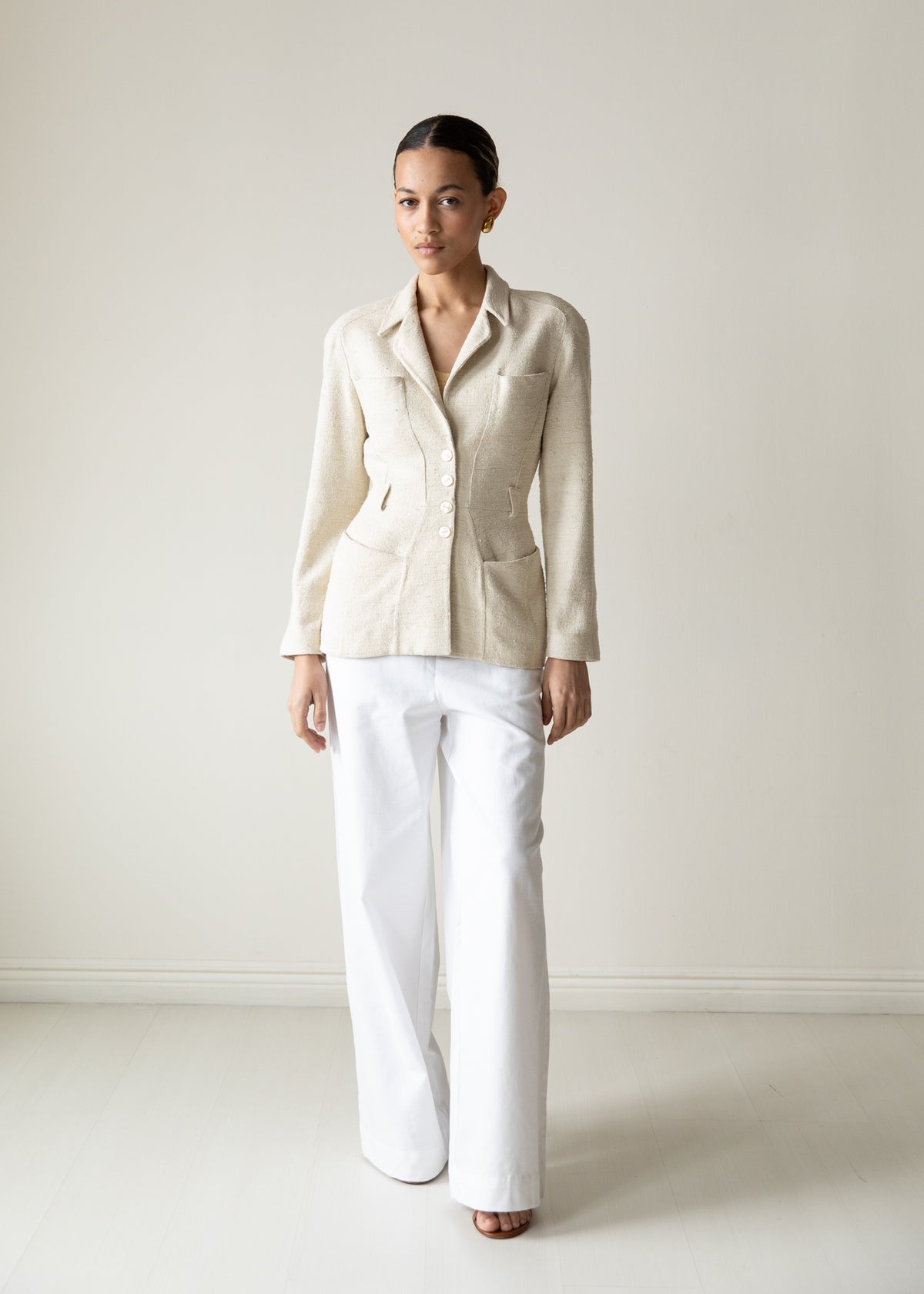 Vintage Mugler Textured Raw Silk Jacket in Cream