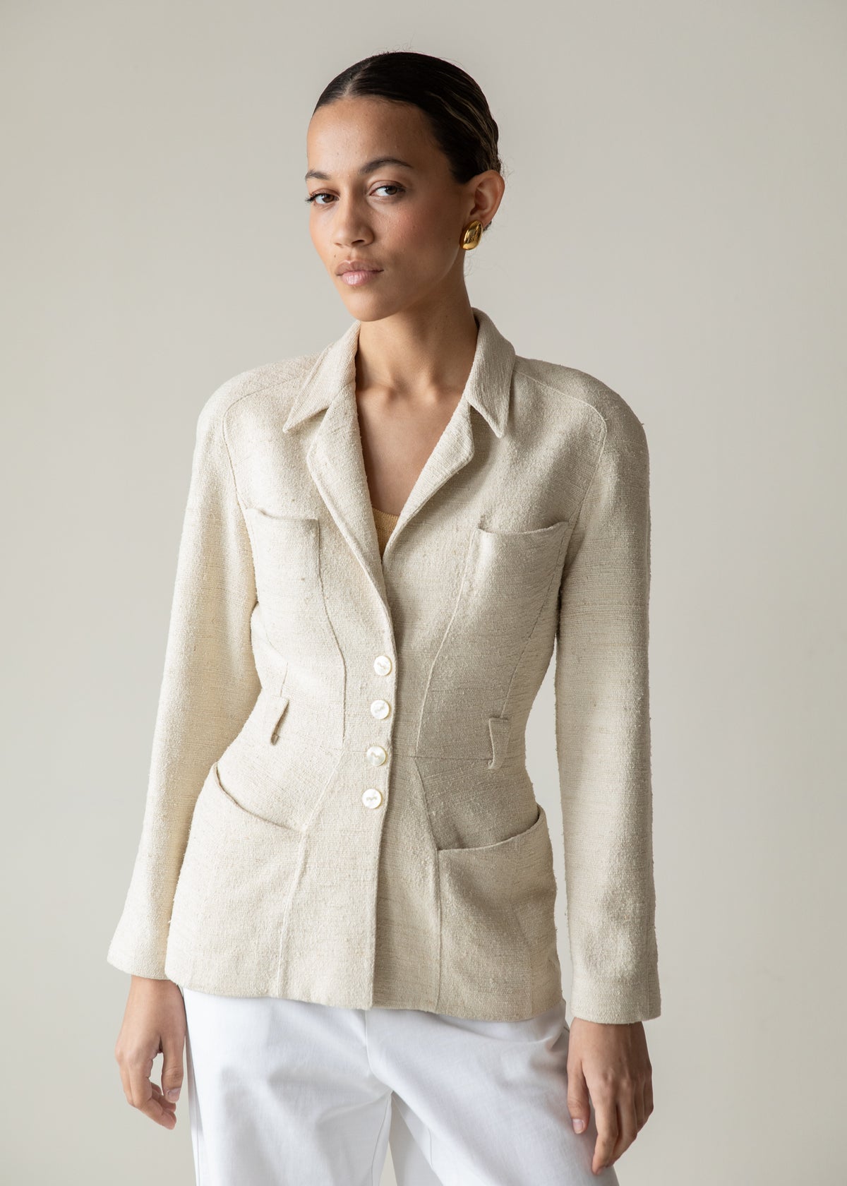 Vintage Mugler Textured Raw Silk Jacket in Cream