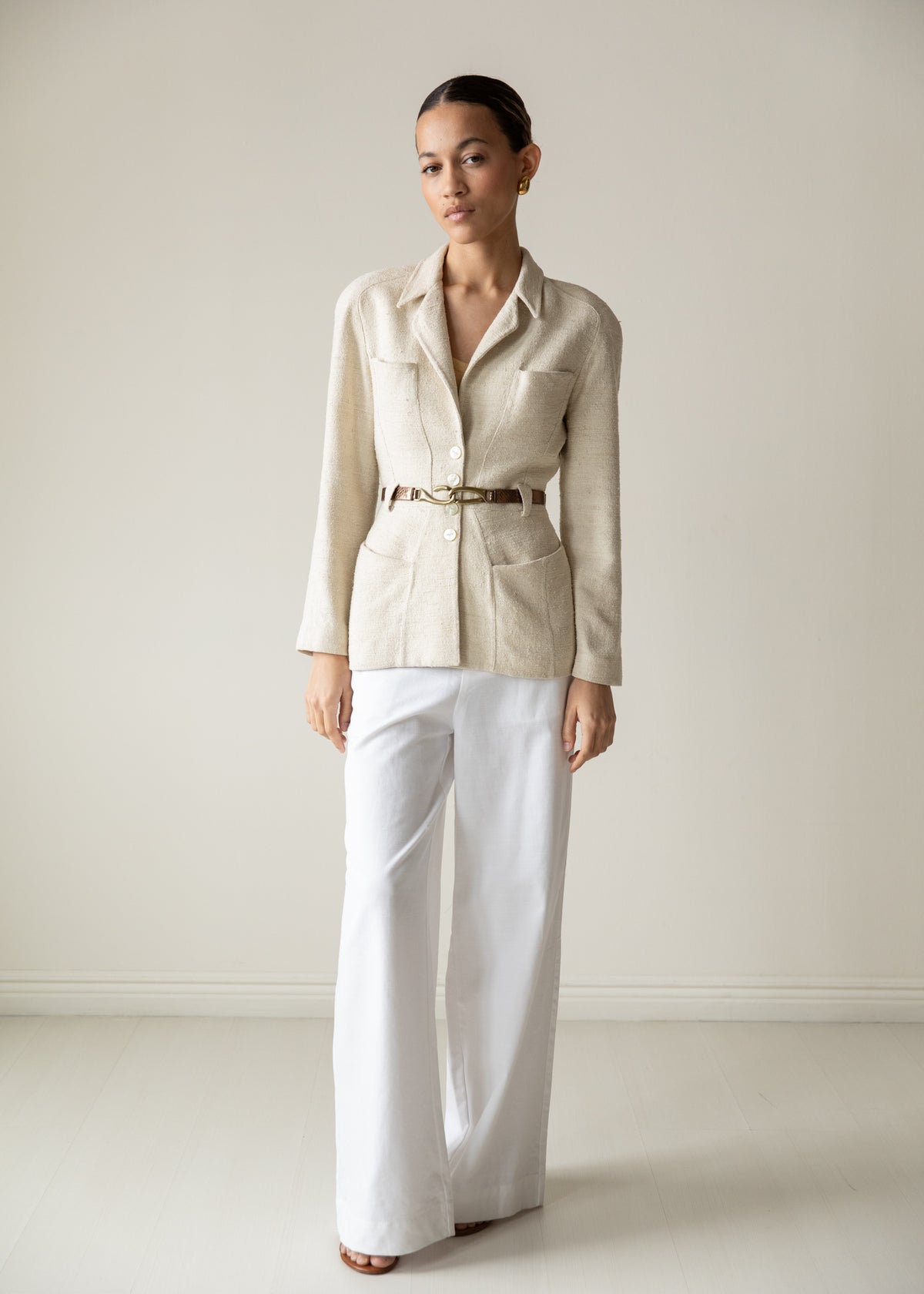 Vintage Mugler Textured Raw Silk Jacket in Cream