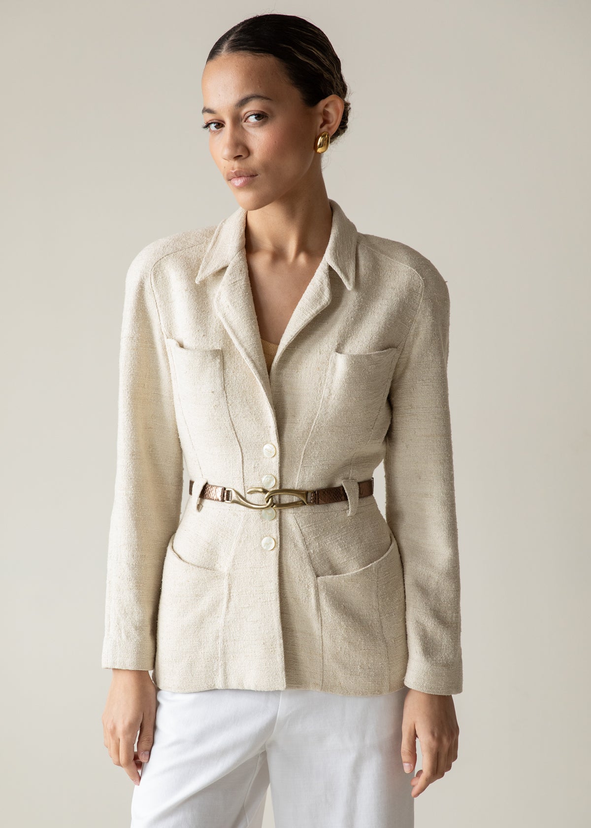 Vintage Mugler Textured Raw Silk Jacket in Cream
