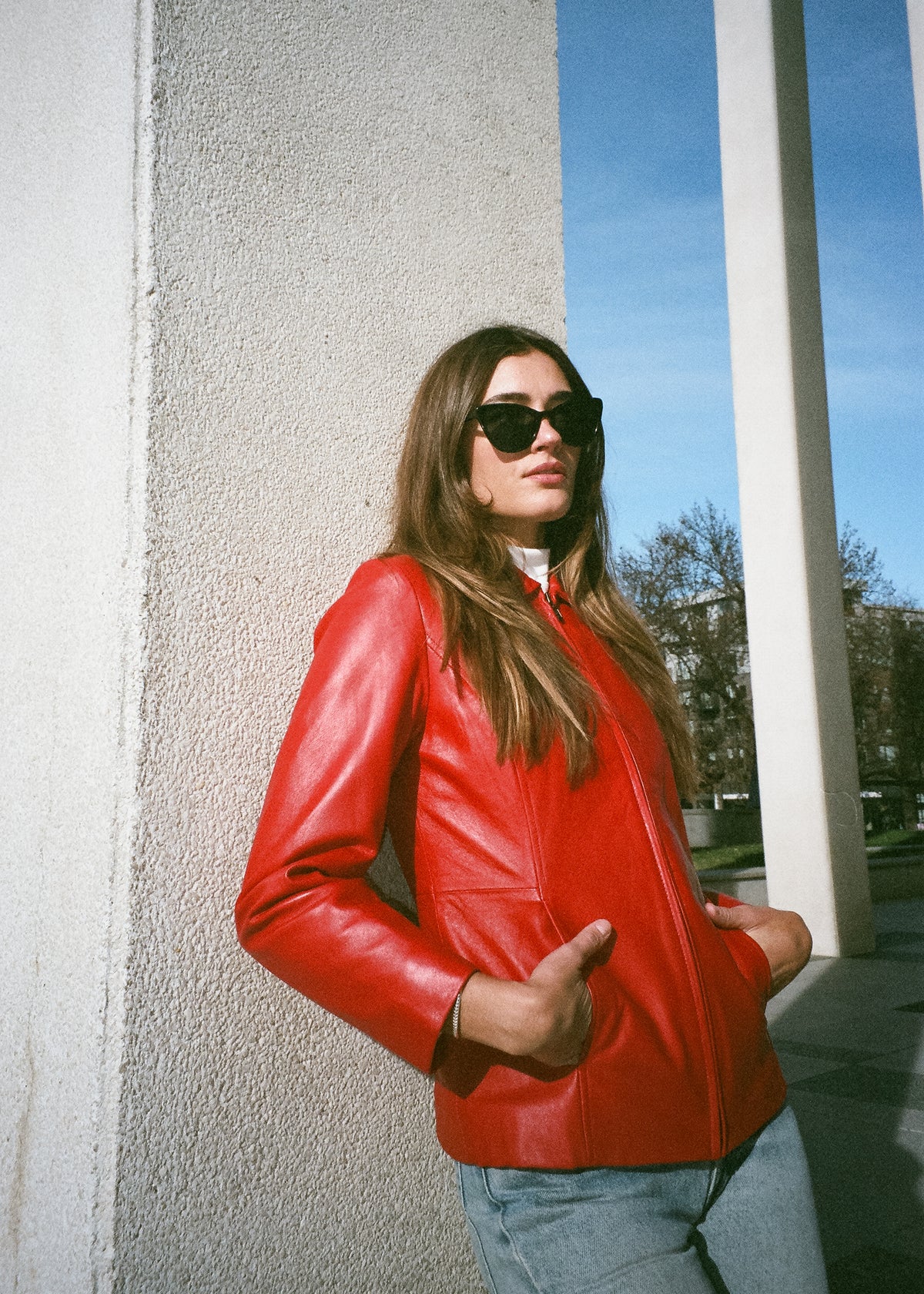 Vintage Zip Front Lipstick Red Leather Jacket