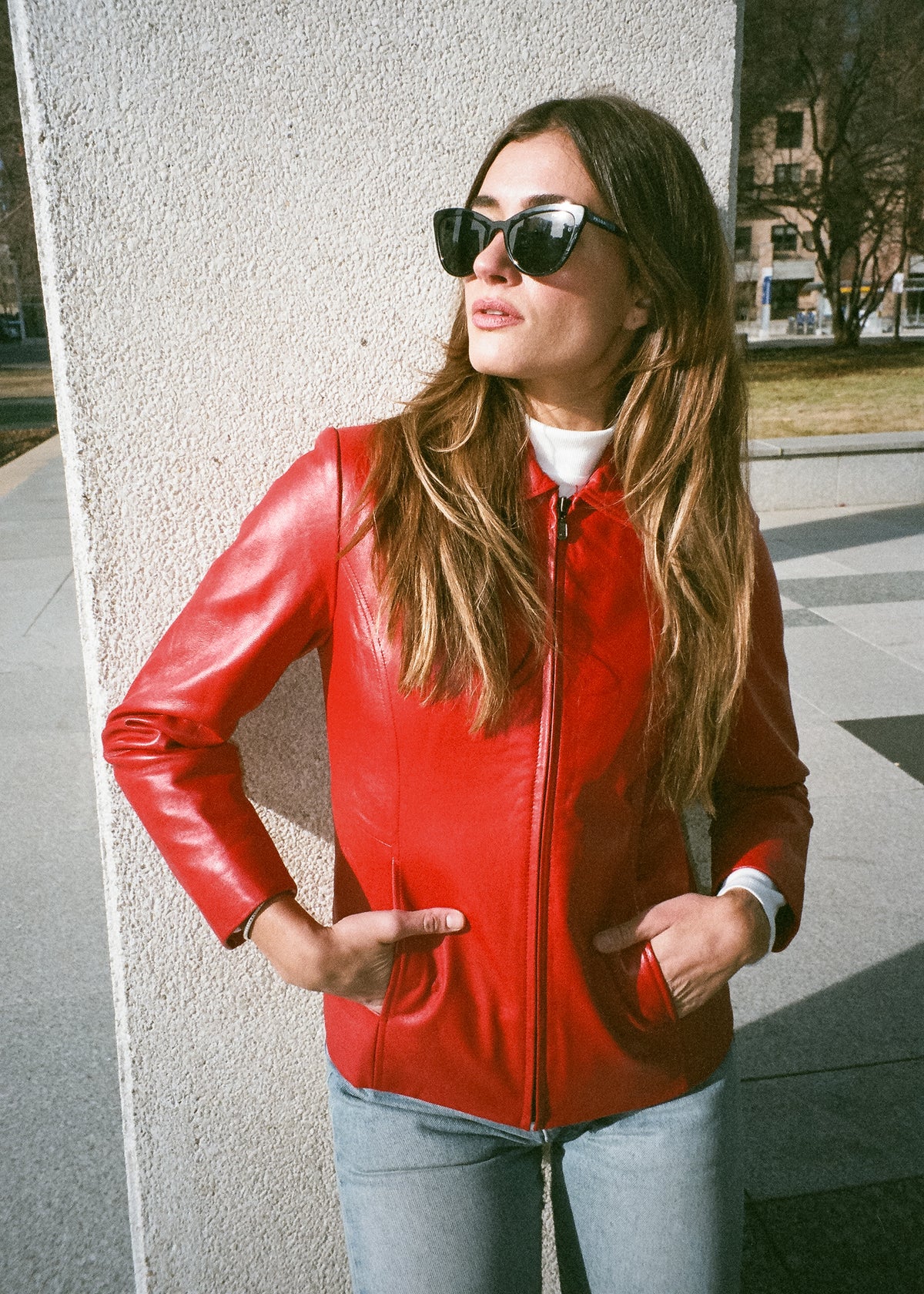 Vintage Zip Front Lipstick Red Leather Jacket