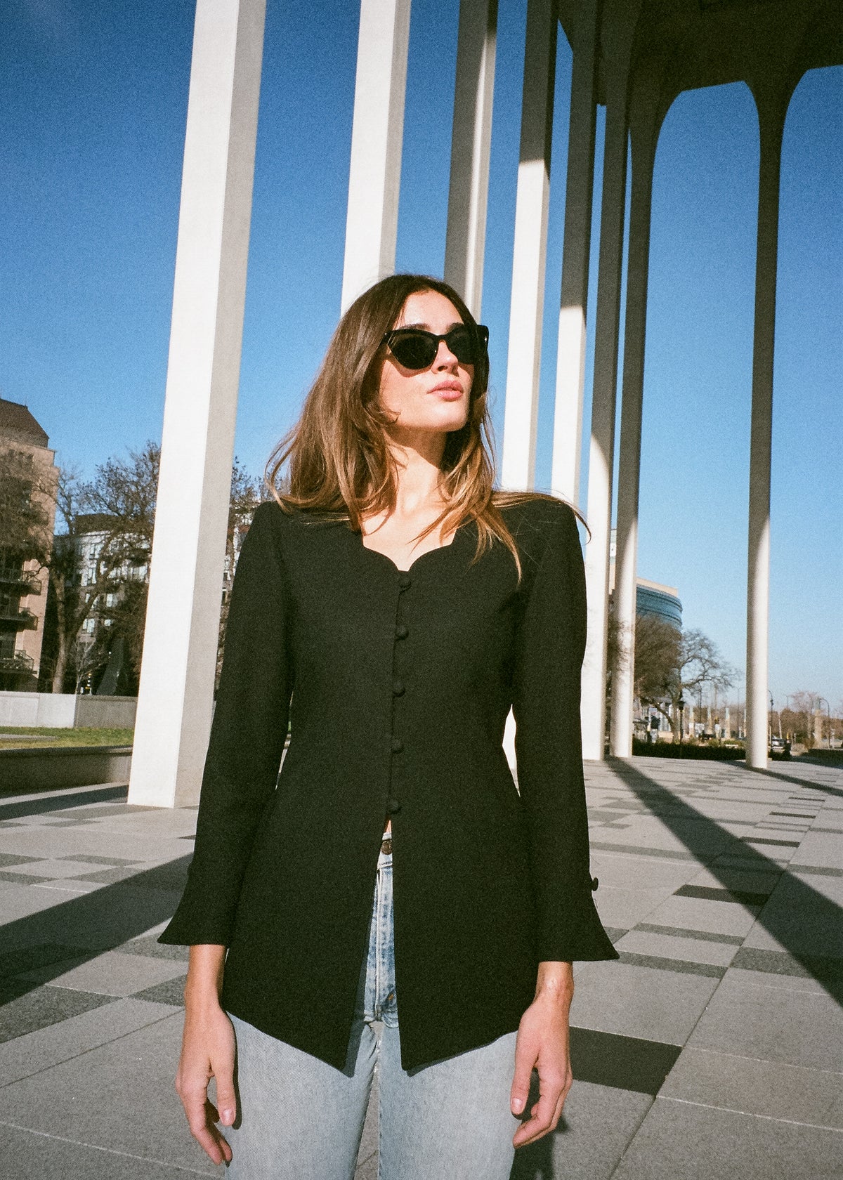 Vintage Scalloped-Neck Black Blazer