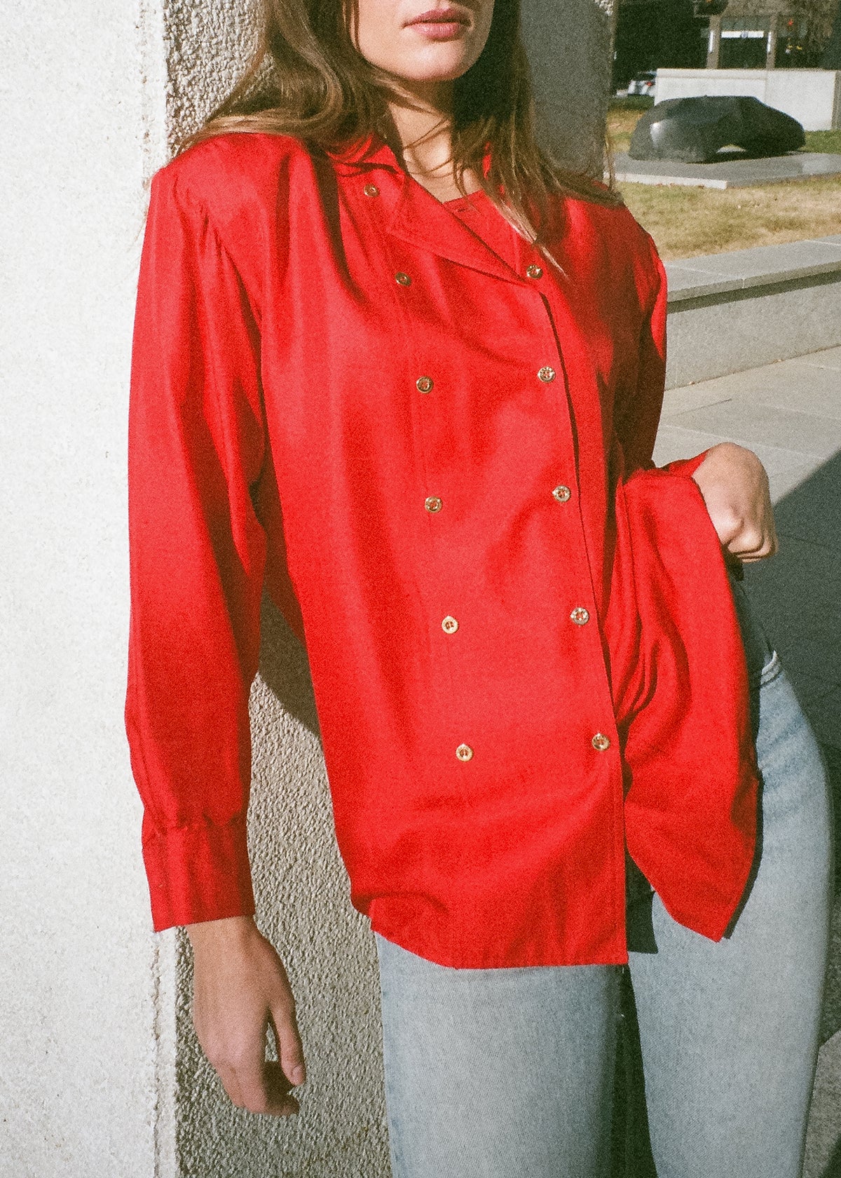 Vintage 1980s Celine Red Silk Shirt