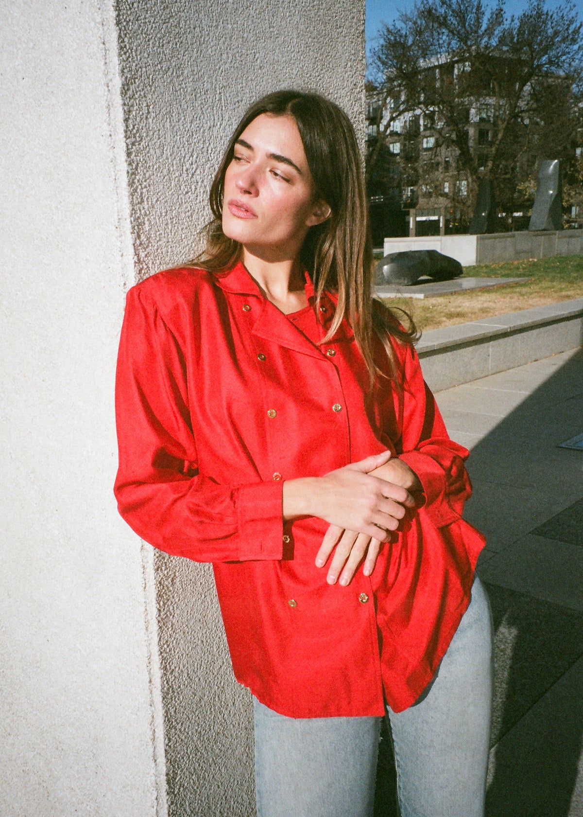 Vintage 1980s Celine Red Silk Shirt