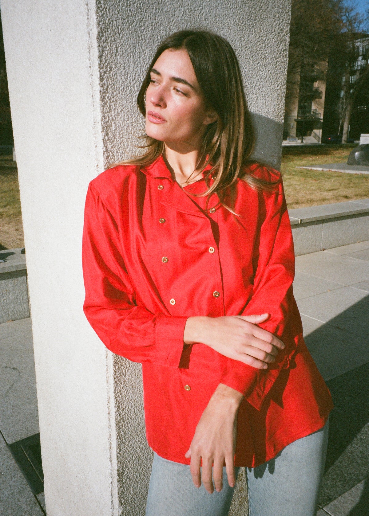 Vintage 1980s Celine Red Silk Shirt