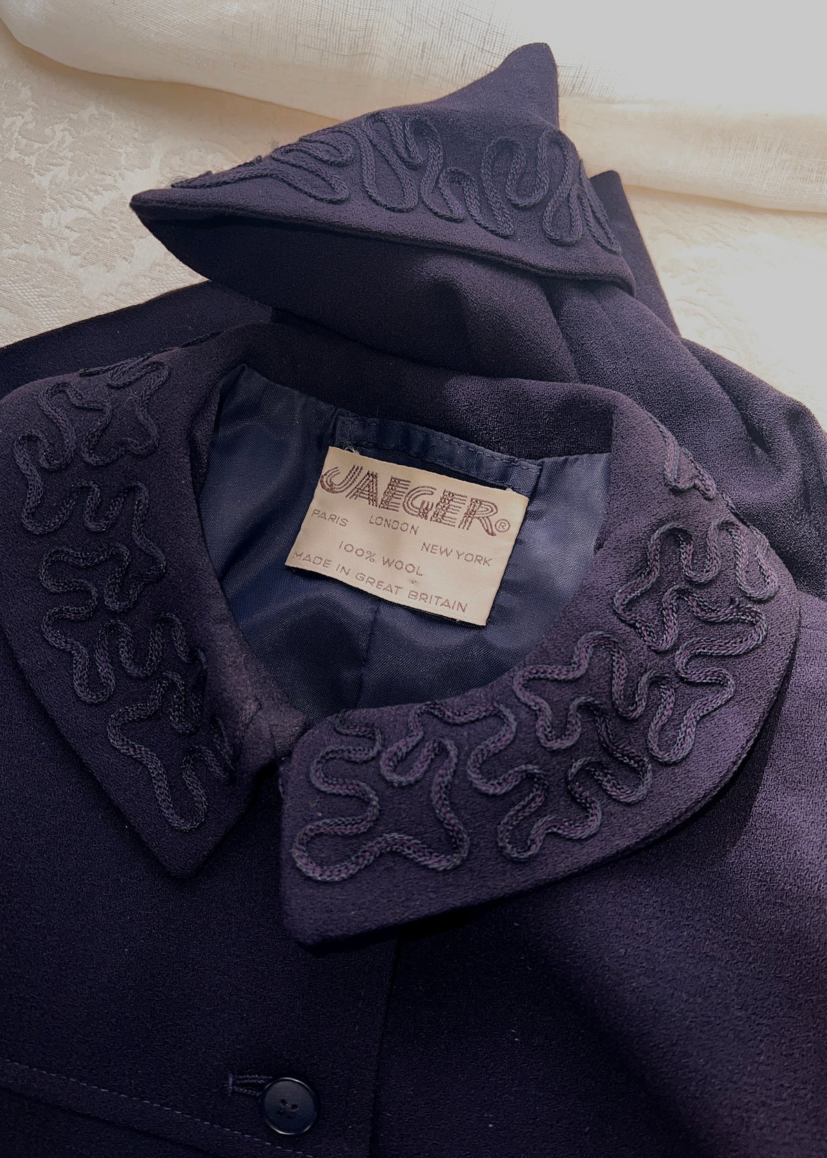 Vintage Jaeger Navy Wool Jacket with Soutache Embroidery