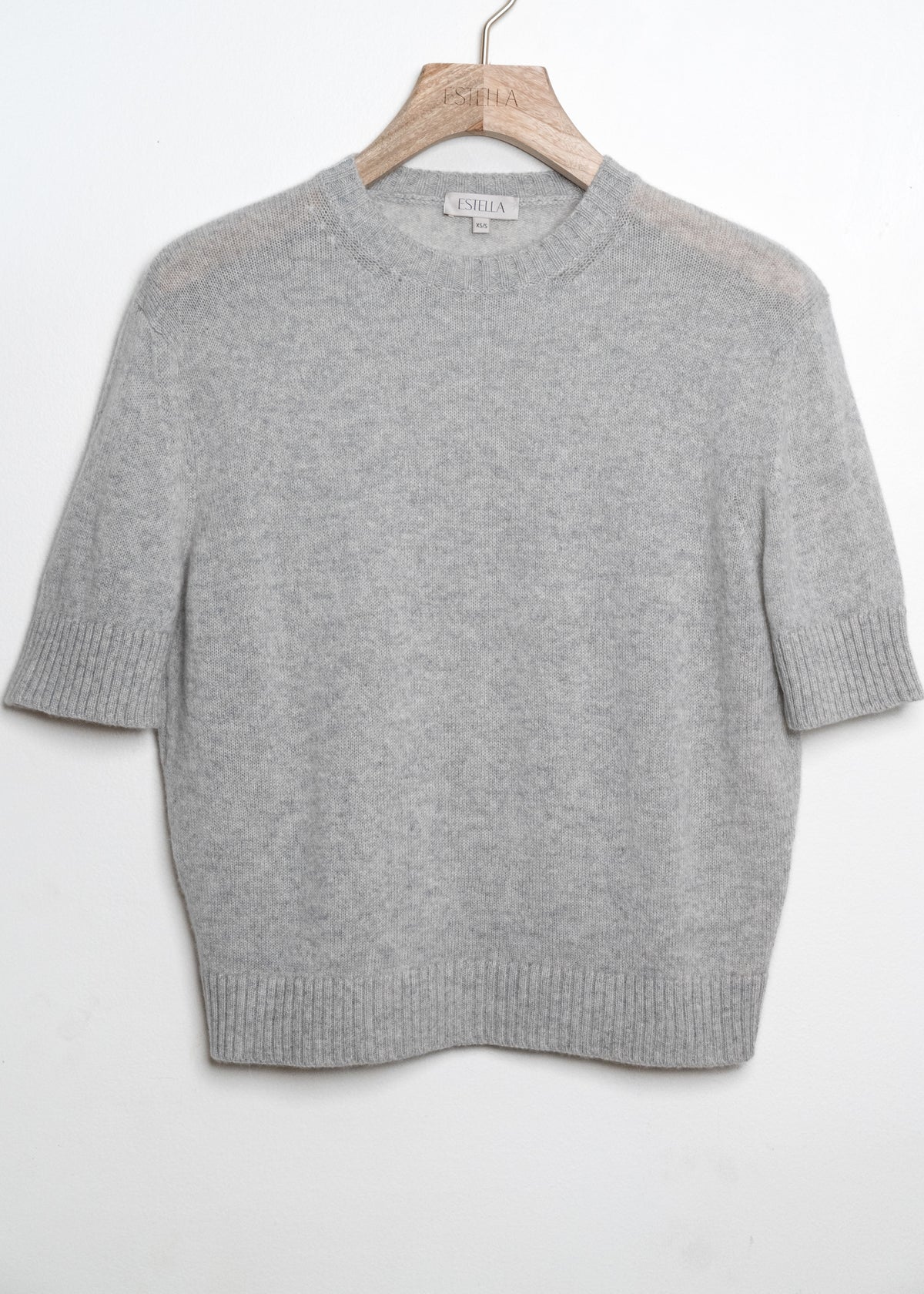Cindy Short Sleeve Crewneck Cashmere Sweater in Gray Mist