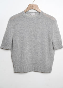 Cindy Short Sleeve Crewneck Cashmere Sweater in Gray Mist