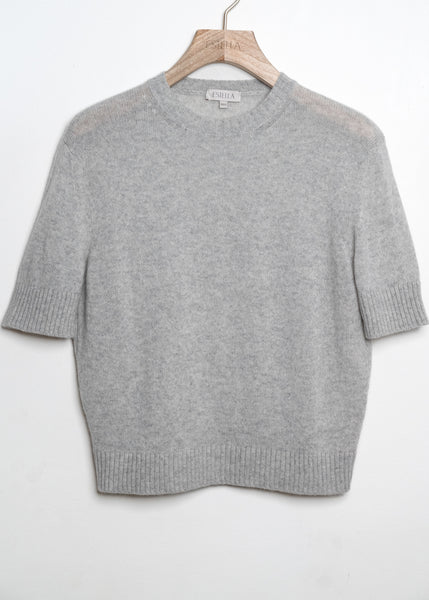 Cindy Short Sleeve Crewneck Cashmere Sweater in Gray Mist - ESTELLA