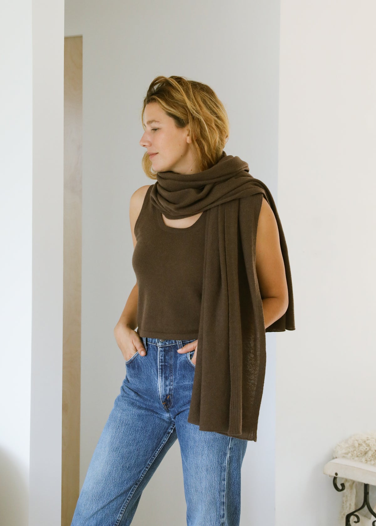 Estella NYC Maggie Scarf in Coffee Brown Cashmere