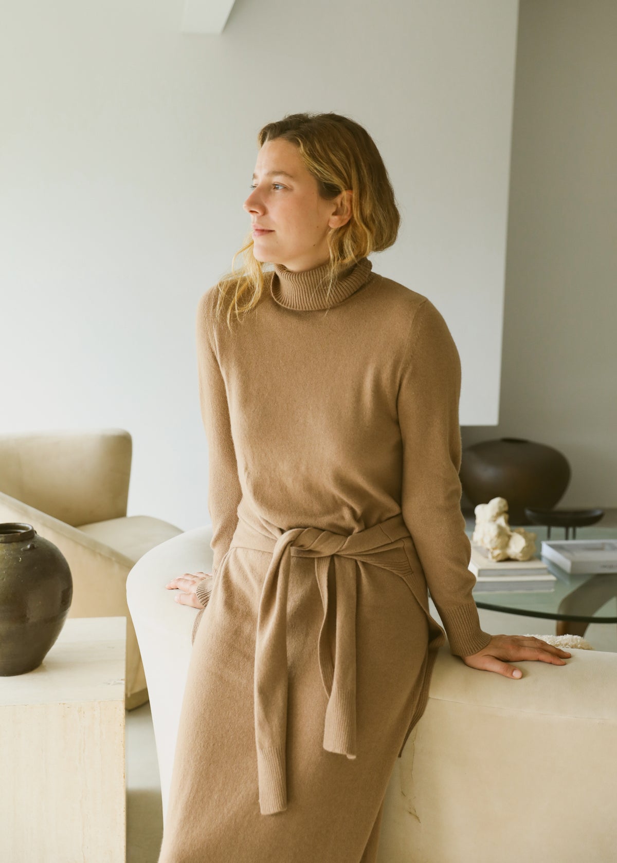 Valetta Sweater Scarf in Camel Cashmere