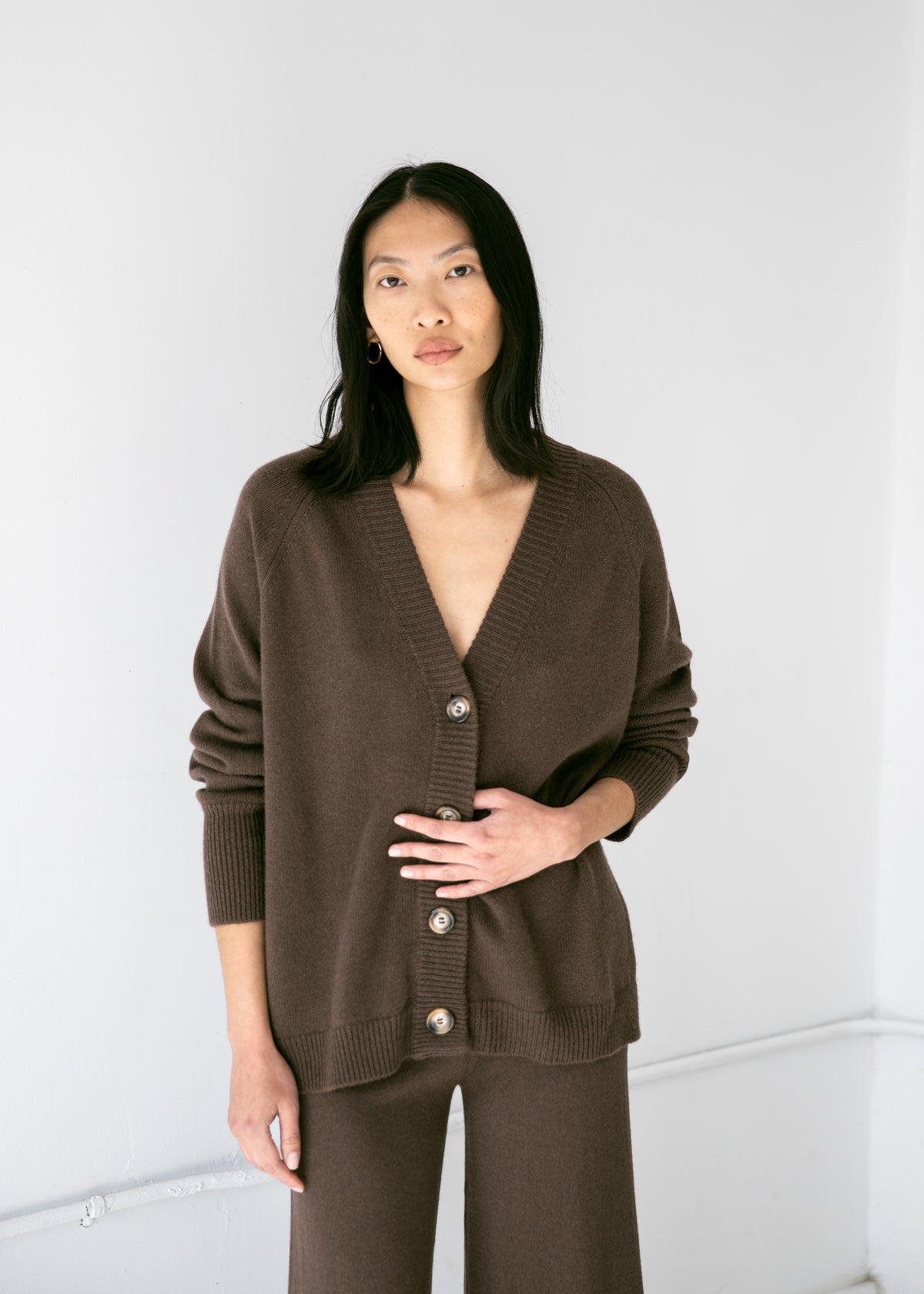 Helena Cardigan in Coffee Brown Cashmere