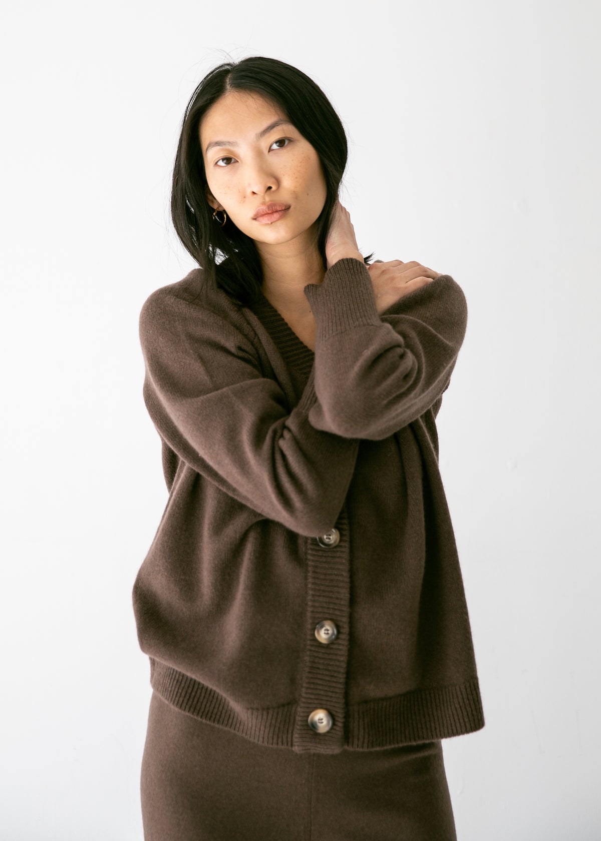 Helena Cardigan in Coffee Brown Cashmere