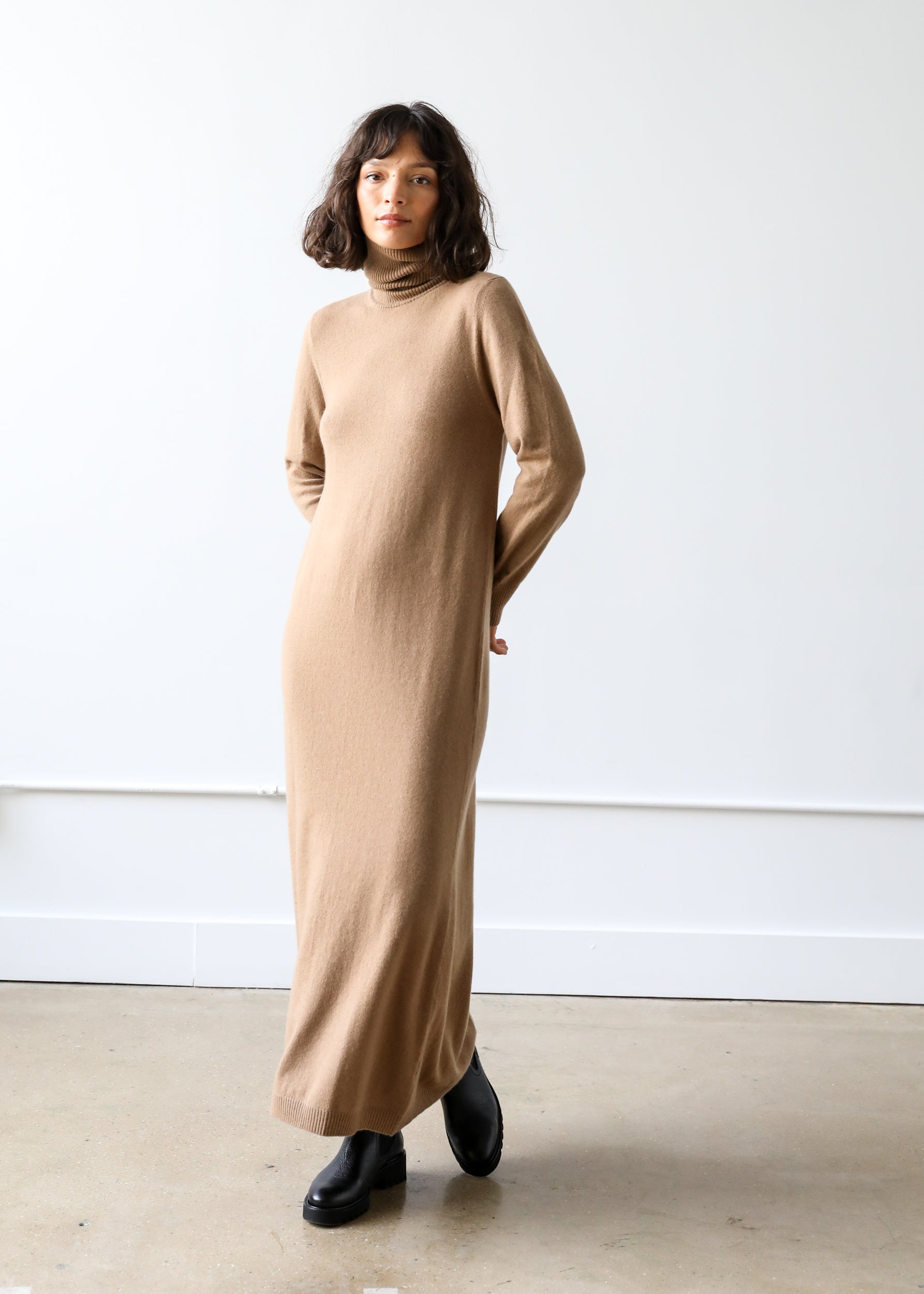 Estella NYC Lucia Turtleneck Dress in Camel Cashmere