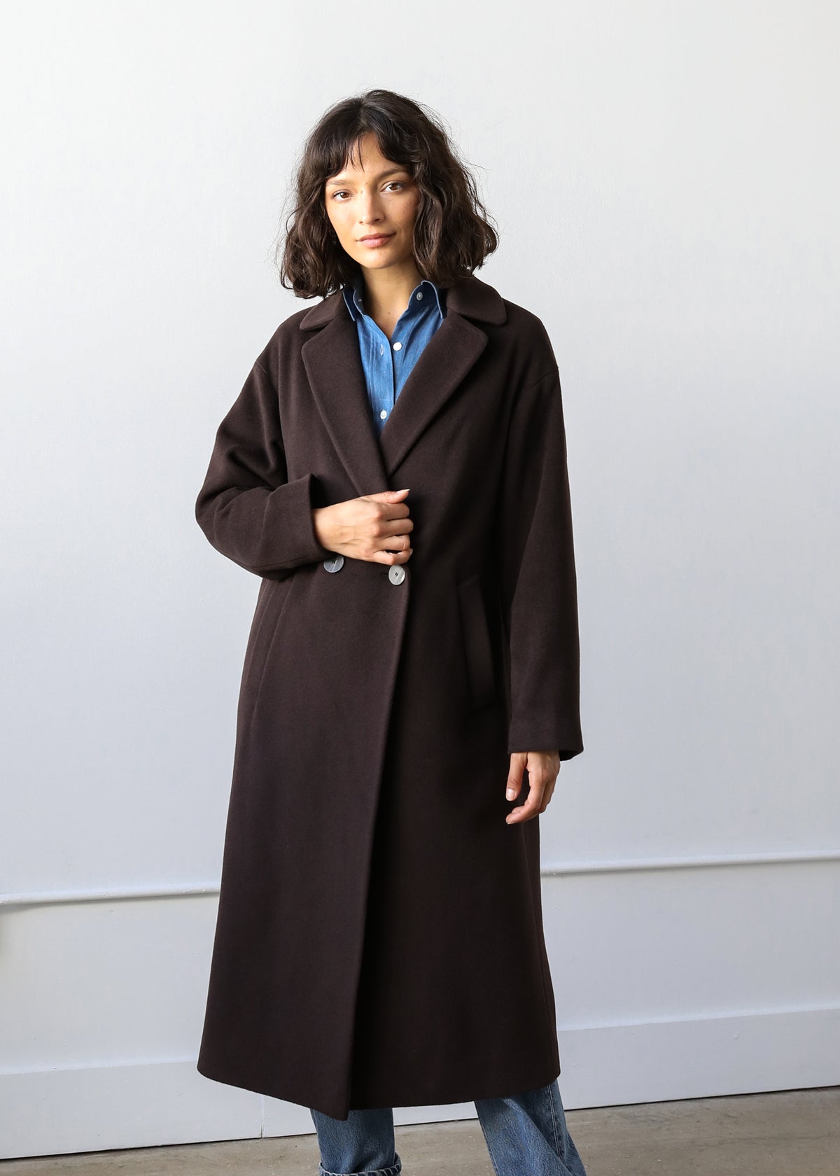 Liya Coat in Espresso Brown Virgin Wool