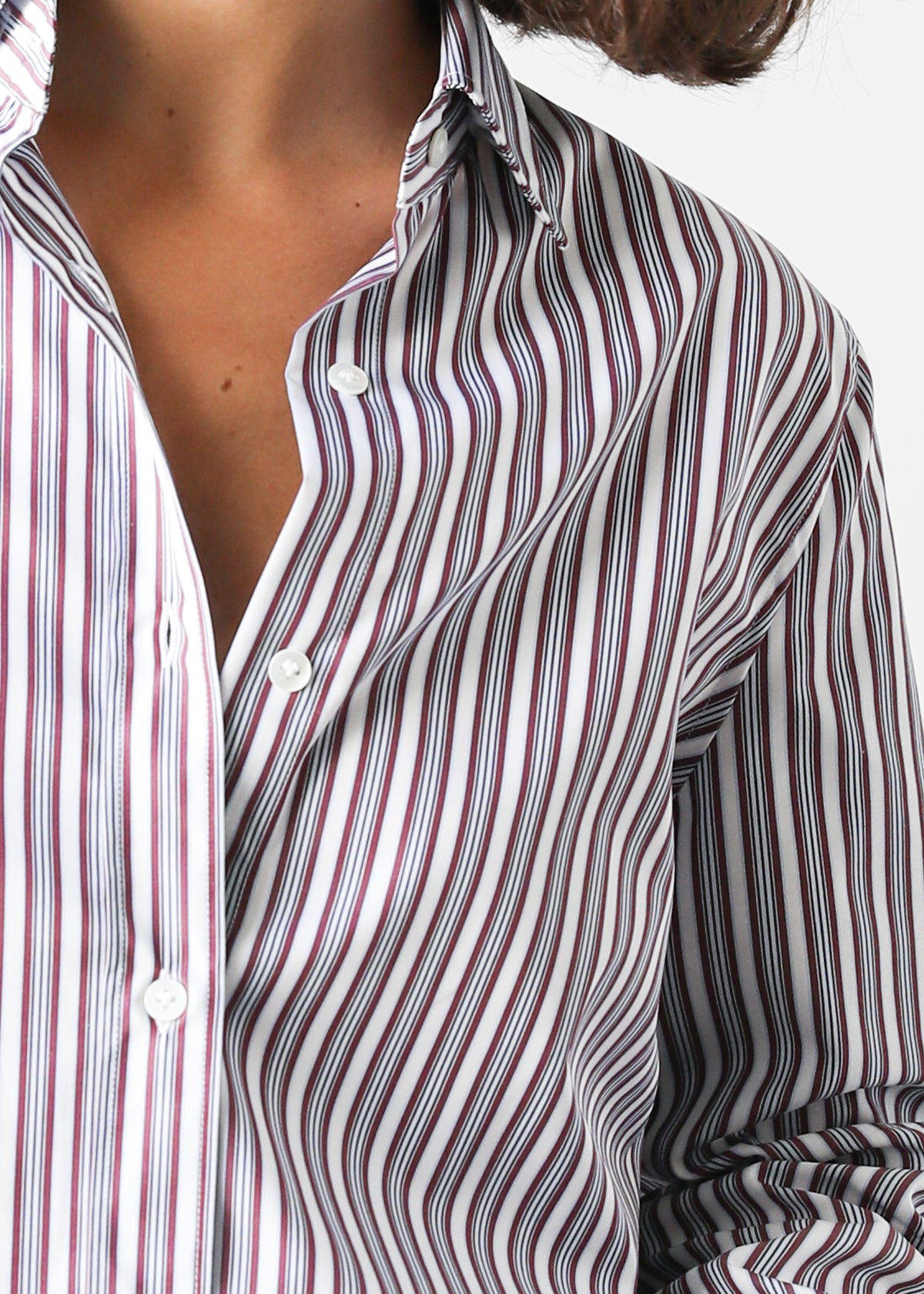 Gemma Button Up Shirt in Maroon Stripe Cotton Poplin