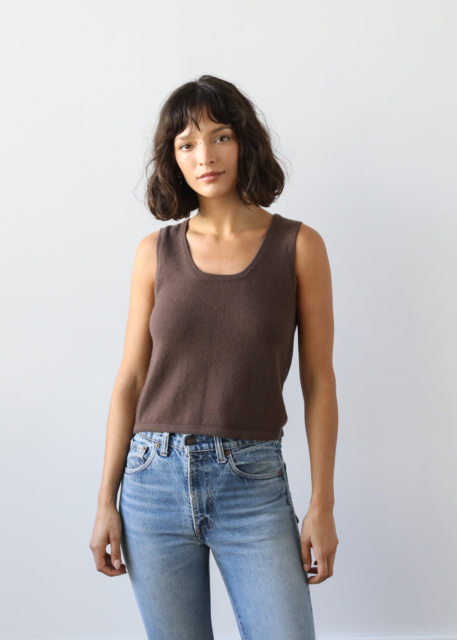 Estella NYC Helena Tank in Coffee Brown Cashmere