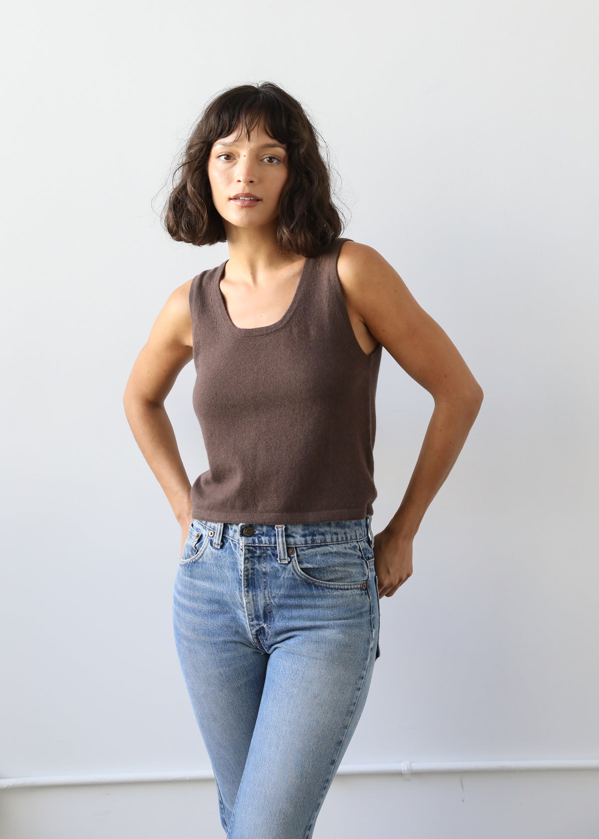 Estella NYC Helena Tank in Coffee Brown Cashmere