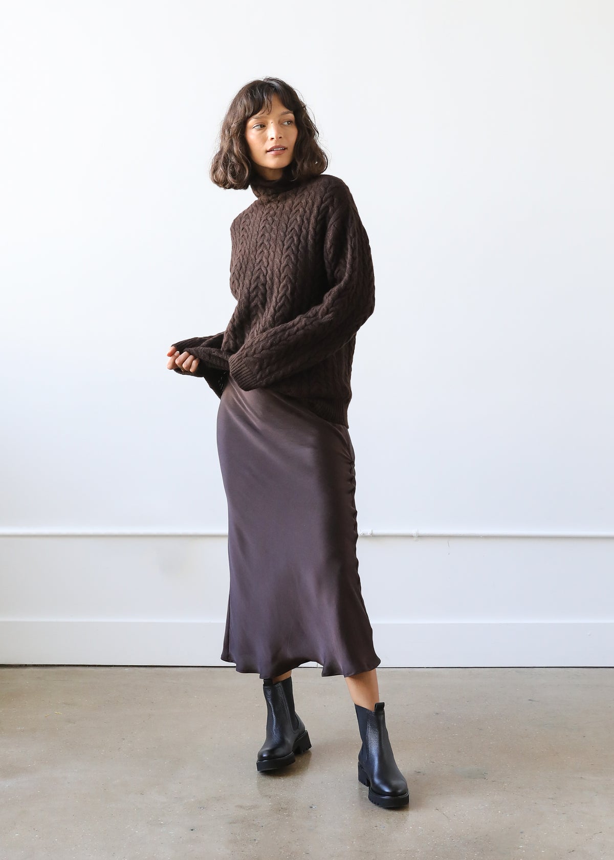 Estella NYC Sophia Skirt in Espresso Brown Silk