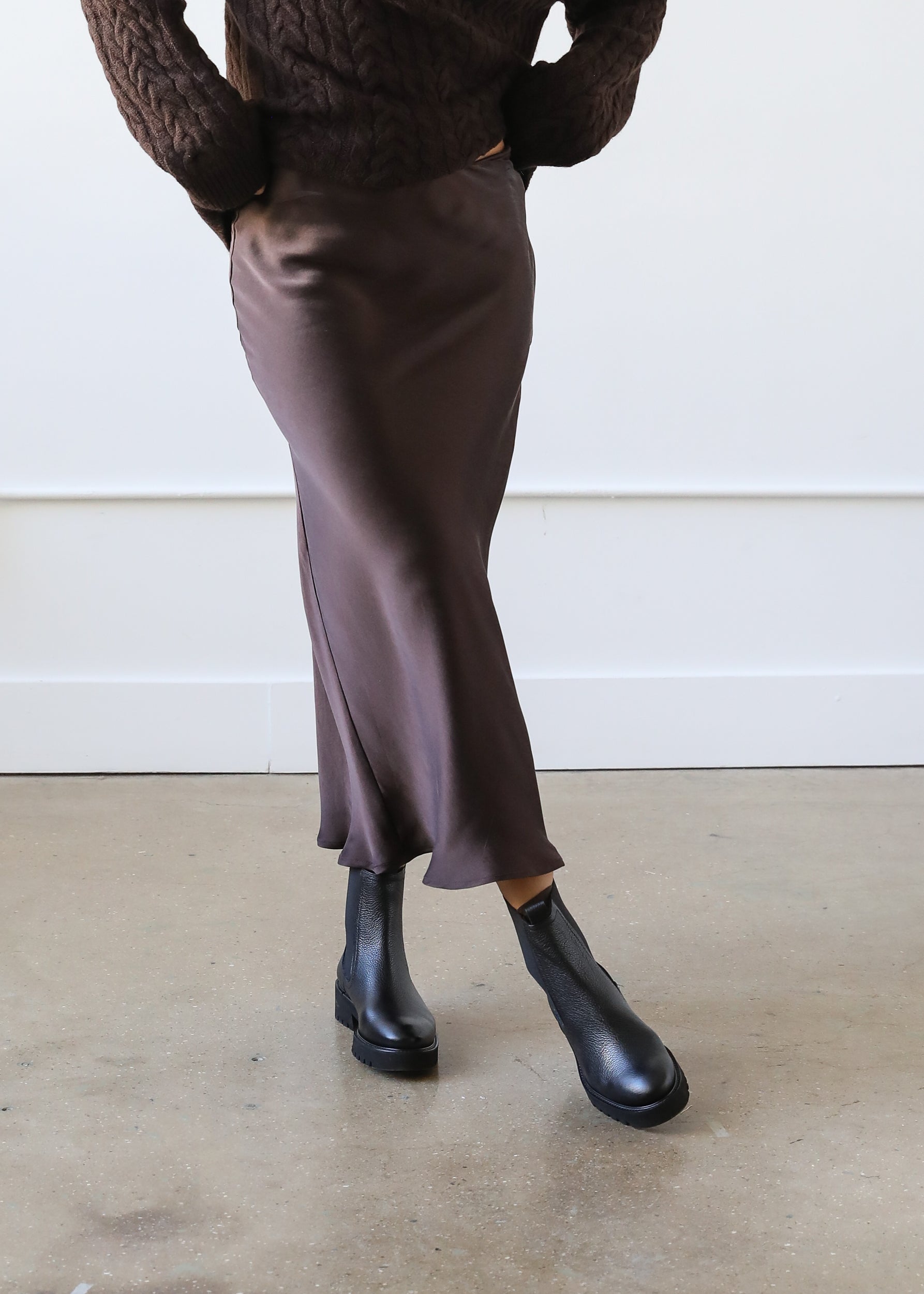 Estella NYC Sophia Skirt in Espresso Brown Silk