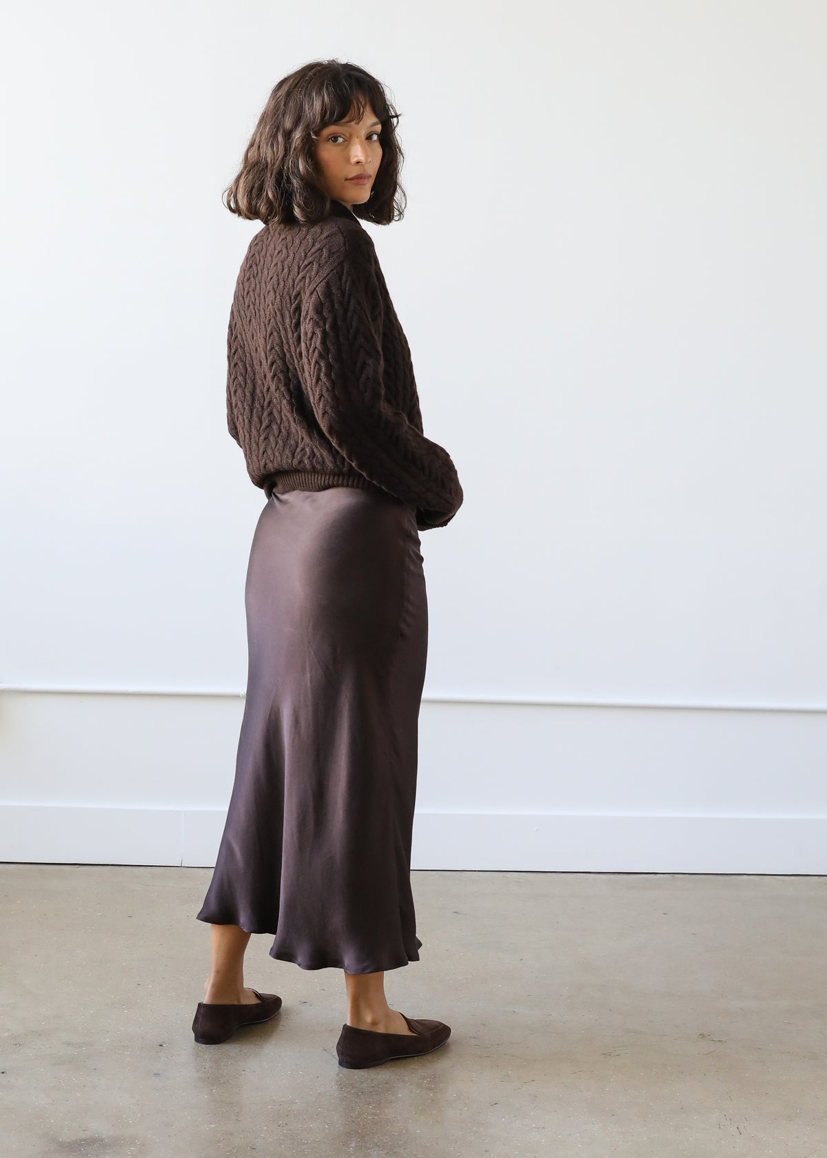 Sophia Skirt in Espresso Brown Silk